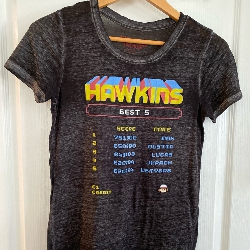Stranger Things Shirt Womens XL Black Hawkins High Graphic Tee Netflix Retro